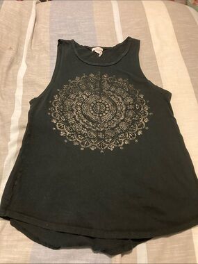 Art And Soul Black Tank with Metallic Mandala Print